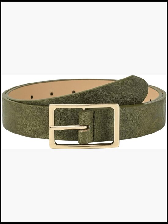 PU Leather Fashion Belt with Gold Metal Buckle for Women Dressy Waist Belts